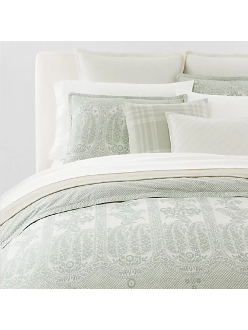 Ralph Lauren RL Linen Contrast Full/Queen Duvet Cover in White Pebble, NWT $500